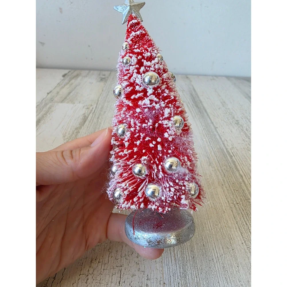 Radko shiny brite bottle brush red tree star silver